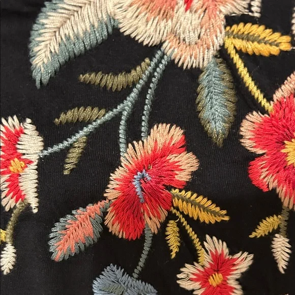 🐢JOHNNY WAS Lisa’s Embroidered Black Floral print cotton knit v neck size M GUC - Picture 6 of 9